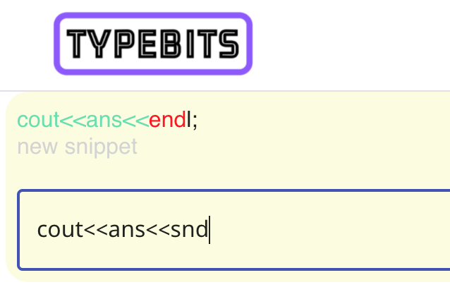 Typebits snippet list